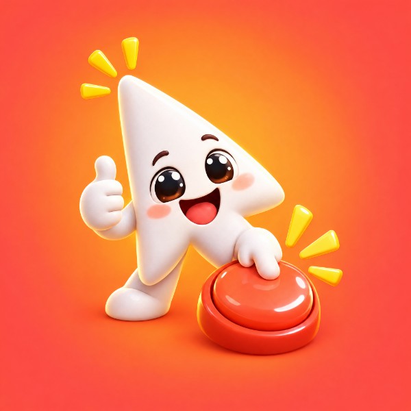O mascote do Vida num Clique, uma setinha sorridente fazendo joinha